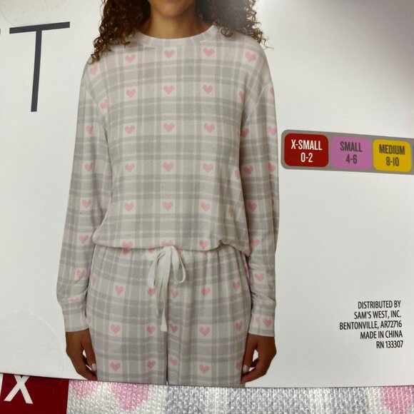 Loft Pajama Set‎ Gray Pink Heart Pattern Super Soft Knit Fabric  Womens SM NWT - Picture 1 of 4